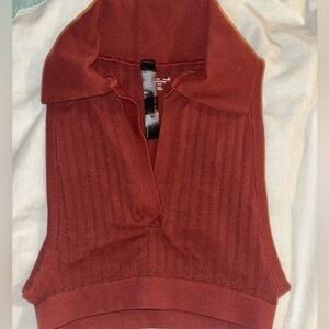 Urban Outfitters Brown/Reddish Collared Crop Top